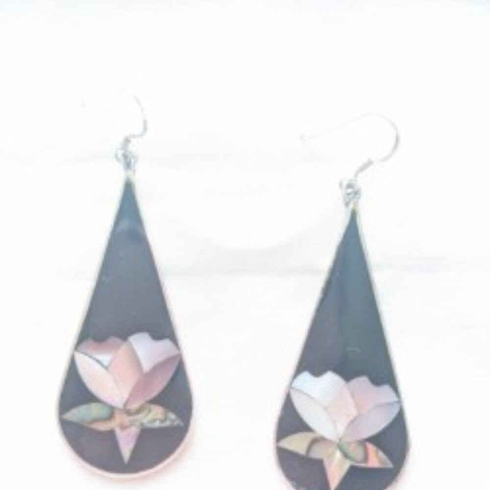 Mexico Alpaca Silver Black Inlay Abalone Necklace and Earring set - Picture 12 of 12